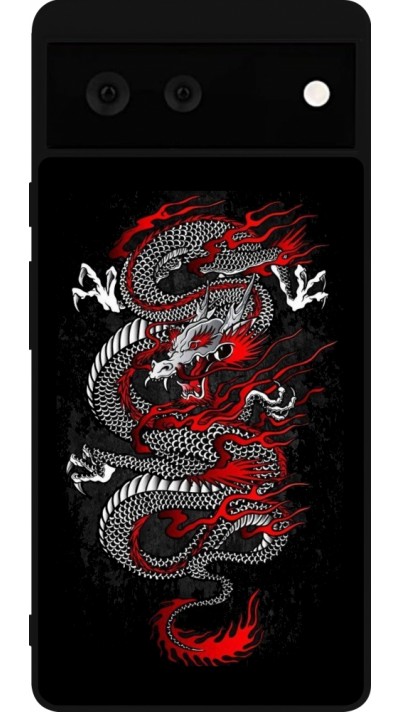 Google Pixel 6 Case Hülle - Silikon schwarz Japanese style Dragon Tattoo Red Black