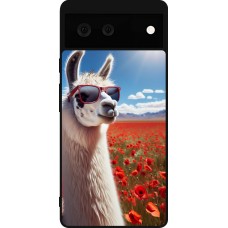 Google Pixel 6 Case Hülle - Silikon schwarz Lama Chic in Mohnblume