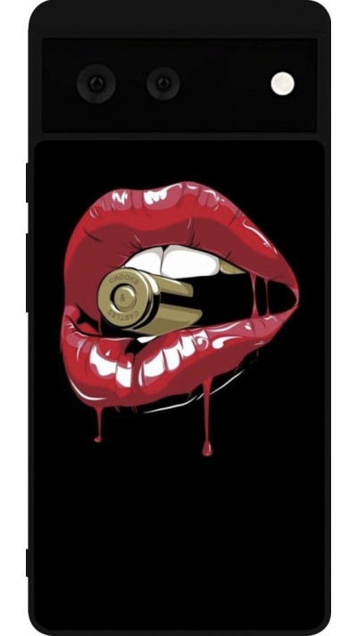 Google Pixel 6 Case Hülle - Silikon schwarz Lips bullet