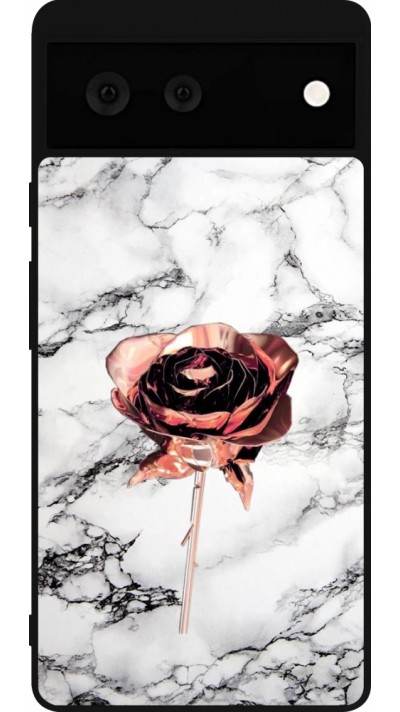 Google Pixel 6 Case Hülle - Silikon schwarz Marble Rose Gold