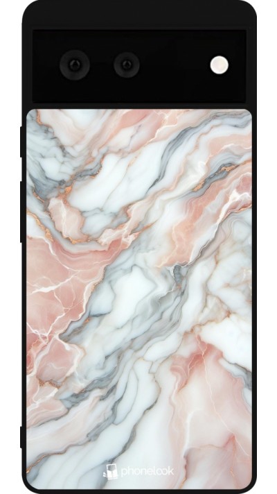 Google Pixel 6 Case Hülle - Silikon schwarz Rosa Leuchtender Marmor