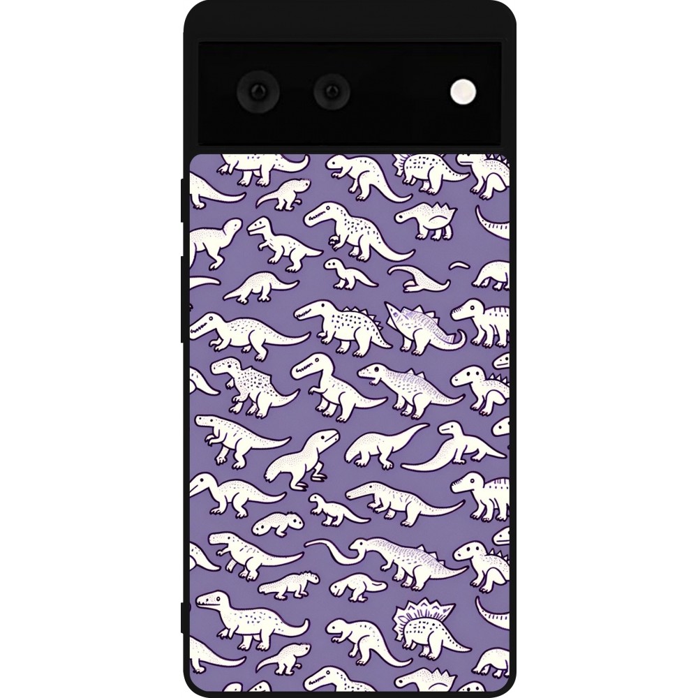 Google Pixel 6 Case Hülle - Silikon schwarz Mini-Dino-Muster violett