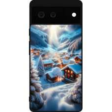 Google Pixel 6 Case Hülle - Silikon schwarz Berg Schnee Licht