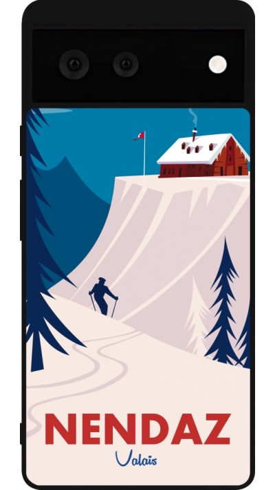 Coque Google Pixel 6 - Silicone rigide noir Nendaz Cabane Ski