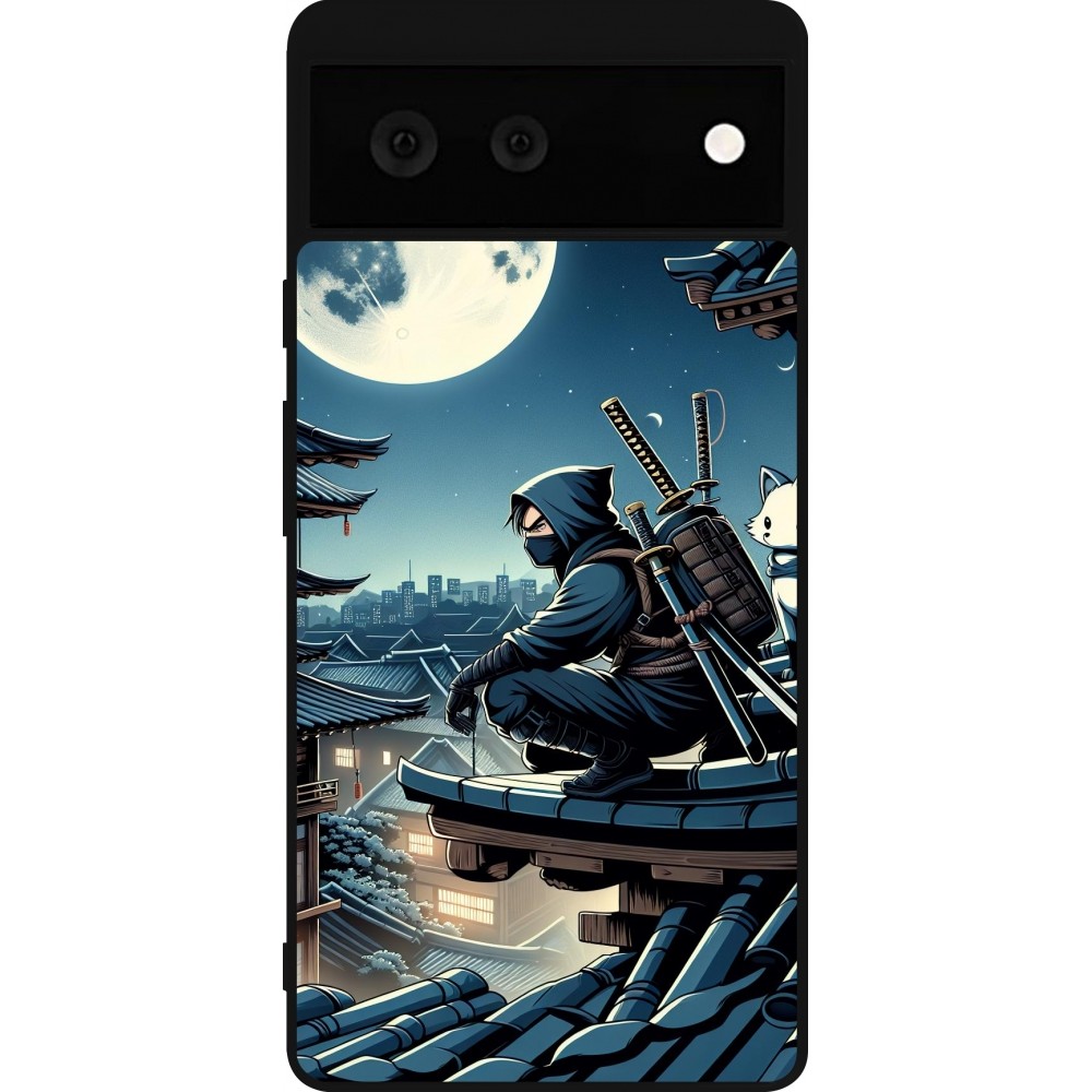 Google Pixel 6 Case Hülle - Silikon schwarz Ninja unter dem Mond