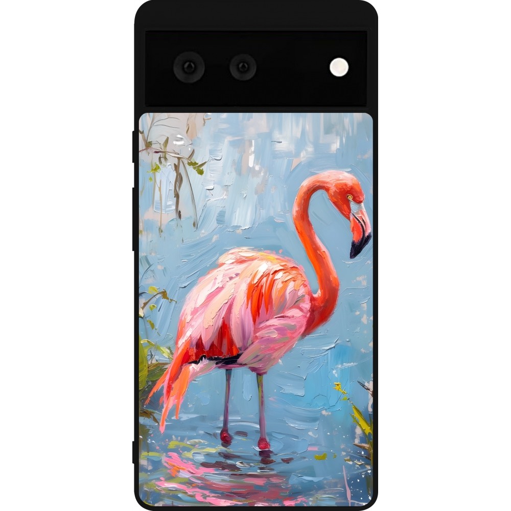 Google Pixel 6 Case Hülle - Silikon schwarz Paint Flamingo