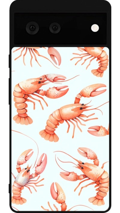 Coque Google Pixel 6 - Silicone rigide noir Pattern de homards pastels