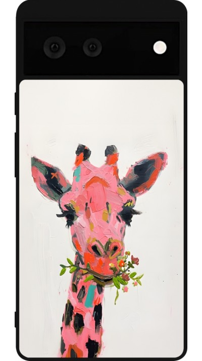 Coque Google Pixel 6 - Silicone rigide noir Pink Girafe Paint