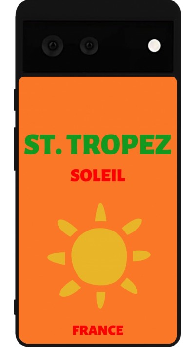 Coque Google Pixel 6 - Silicone rigide noir Pop Summer Destination St-Tropez