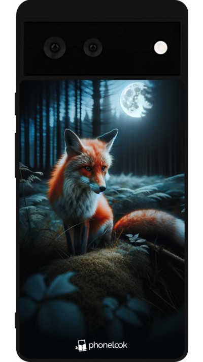 Coque Google Pixel 6 - Silicone rigide noir Renard lune forêt