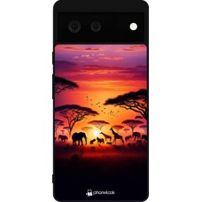 Google Pixel 6 Case Hülle - Silikon schwarz Safari Sonnenuntergang Wildtiere