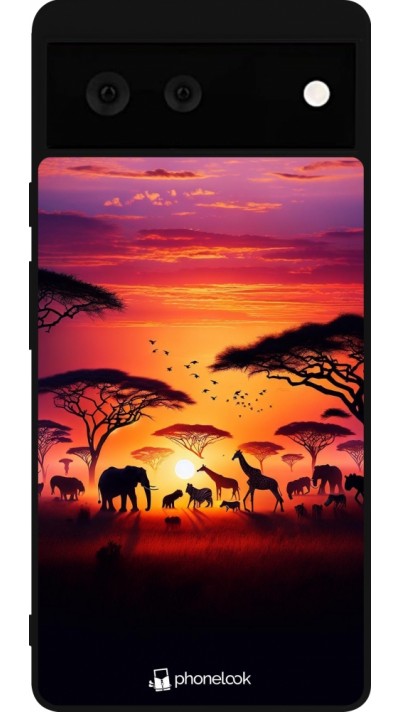 Coque Google Pixel 6 - Silicone rigide noir Safari sunset wildlife