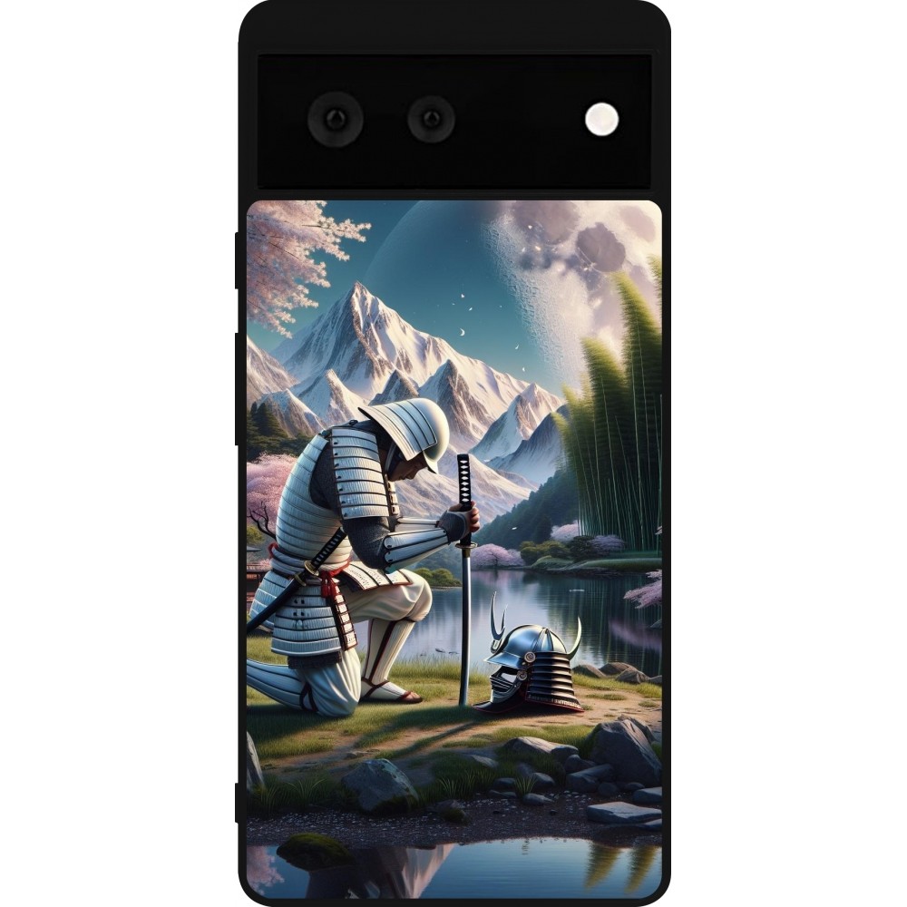 Google Pixel 6 Case Hülle - Silikon schwarz Samurai Katana Mond