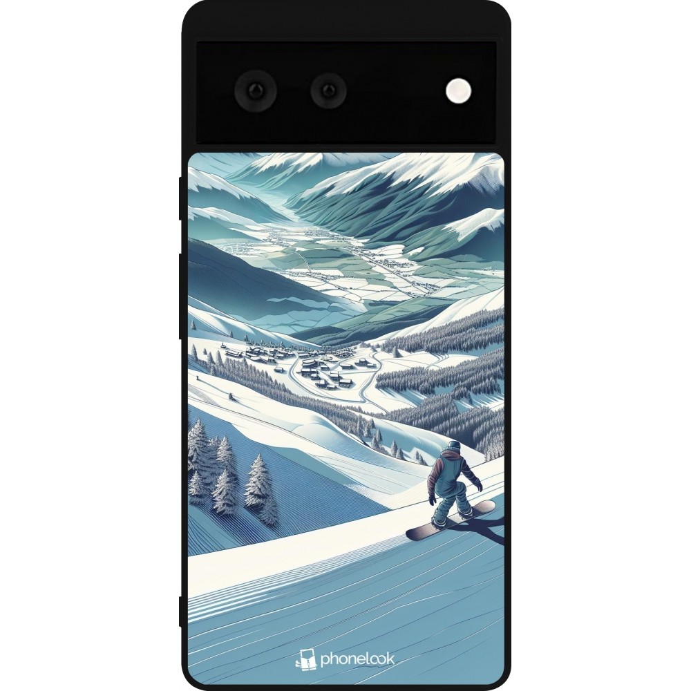 Google Pixel 6 Case Hülle - Silikon schwarz Snowboarder Berg