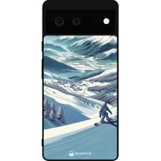 Google Pixel 6 Case Hülle - Silikon schwarz Snowboarder Berg