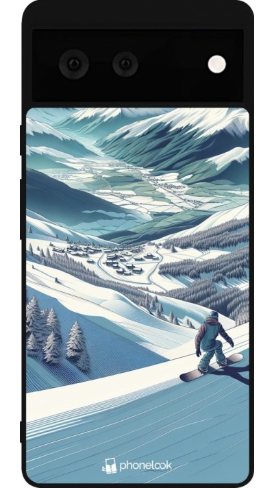 Google Pixel 6 Case Hülle - Silikon schwarz Snowboarder Berg