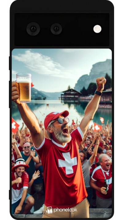 Coque Google Pixel 6 - Silicone rigide noir Victoire suisse fan zone Euro 2024