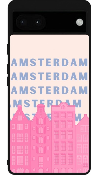 Google Pixel 6a Case Hülle - Silikon schwarz Amsterdam Pink Print