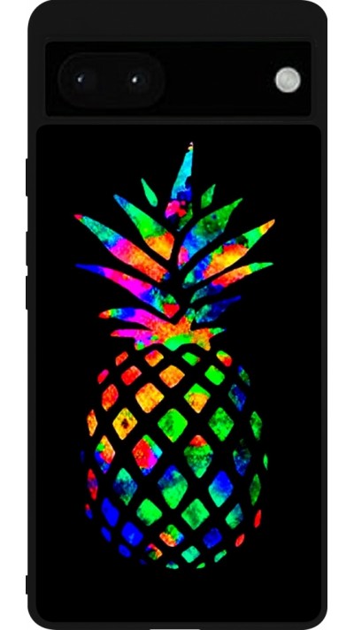 Google Pixel 6a Case Hülle - Silikon schwarz Ananas Multi-colors