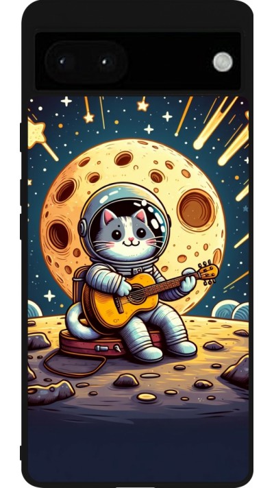 Google Pixel 6a Case Hülle - Silikon schwarz AstroKatze RockMond