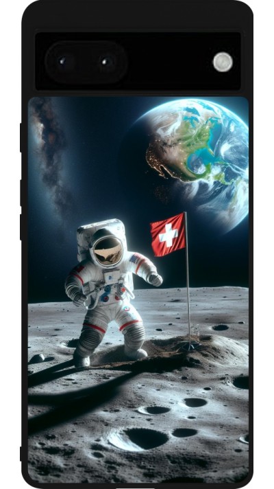 Google Pixel 6a Case Hülle - Silikon schwarz Astro Schweiz auf dem Mond