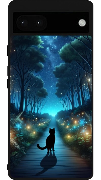 Google Pixel 6a Case Hülle - Silikon schwarz Schwarze Katze Spaziergang