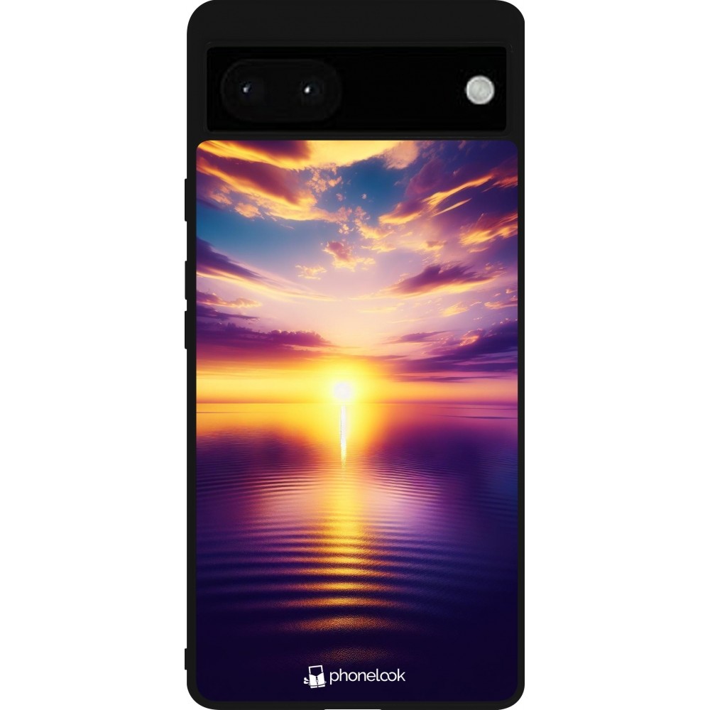 Google Pixel 6a Case Hülle - Silikon schwarz Sonnenuntergang gelb violett