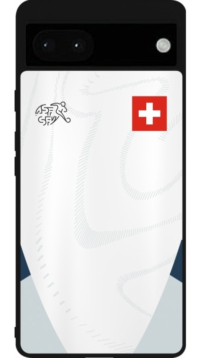 Coque Google Pixel 6a - Silicone rigide noir Maillot de football Suisse Extérieur personnalisable