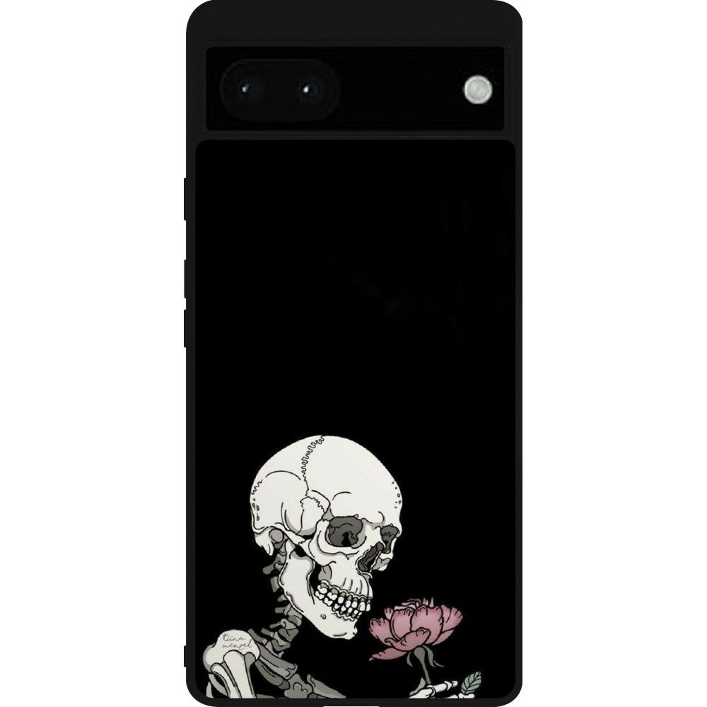 Google Pixel 6a Case Hülle - Silikon schwarz Halloween 2023 rose and skeleton