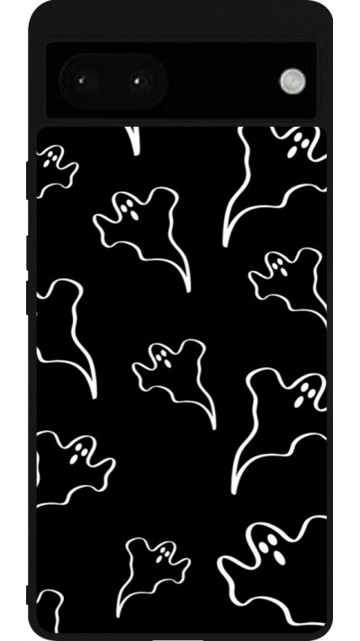 Google Pixel 6a Case Hülle - Silikon schwarz Halloween 2024 black and white ghosts