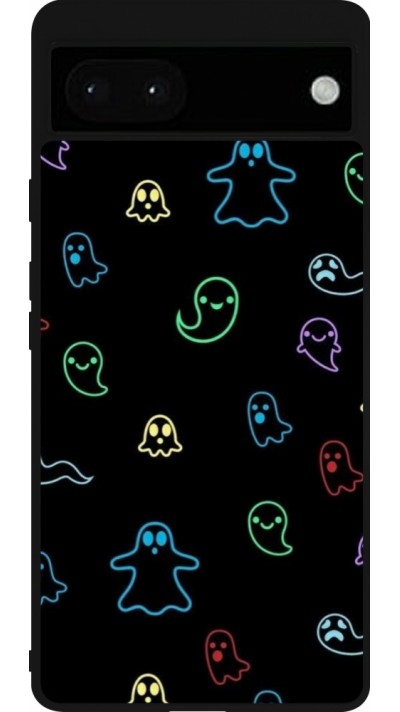 Google Pixel 6a Case Hülle - Silikon schwarz Halloween 2024 colorful ghosts