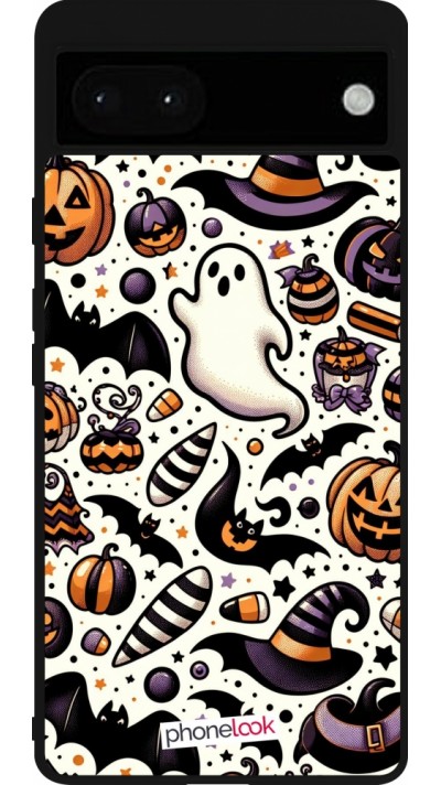 Google Pixel 6a Case Hülle - Silikon schwarz Halloween 2024 Niedliches Muster