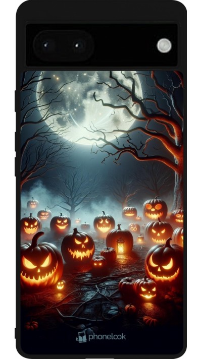 Google Pixel 6a Case Hülle - Silikon schwarz Halloween 2024 Viele Kuerbisse