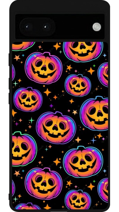 Google Pixel 6a Case Hülle - Silikon schwarz Halloween 2024 rainbow pumpkins