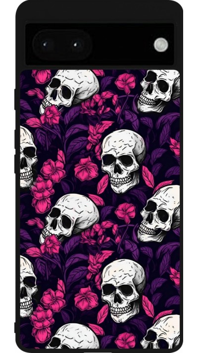 Google Pixel 6a Case Hülle - Silikon schwarz Halloween 2024 romantic skulls