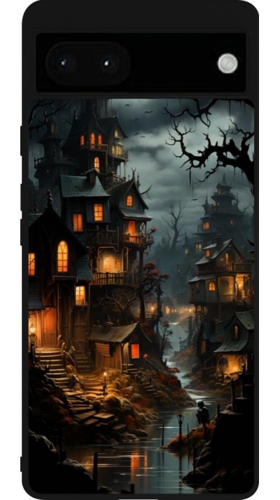 Google Pixel 6a Case Hülle - Silikon schwarz Halloween 2024 scary town