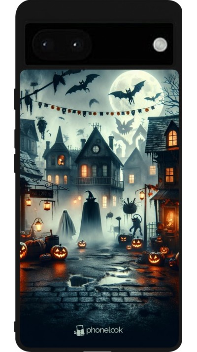 Google Pixel 6a Case Hülle - Silikon schwarz Halloween Spukstadt