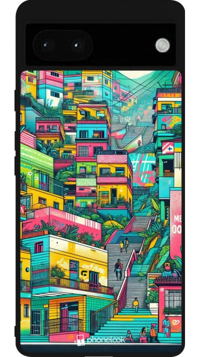 Google Pixel 6a Case Hülle - Silikon schwarz Medellin Comuna 13 Kunst