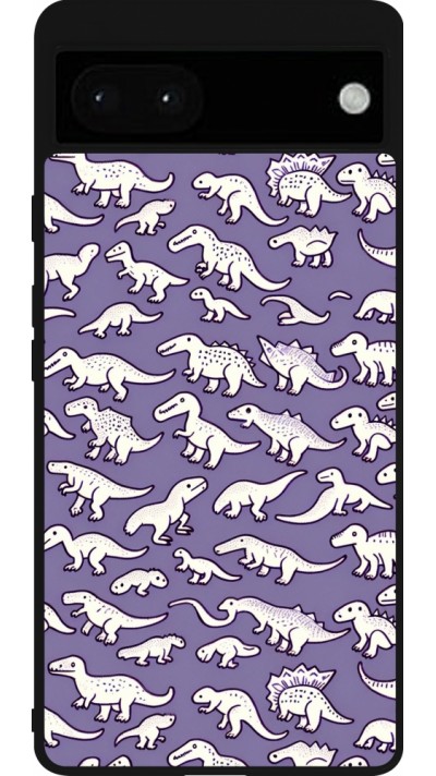 Google Pixel 6a Case Hülle - Silikon schwarz Mini-Dino-Muster violett