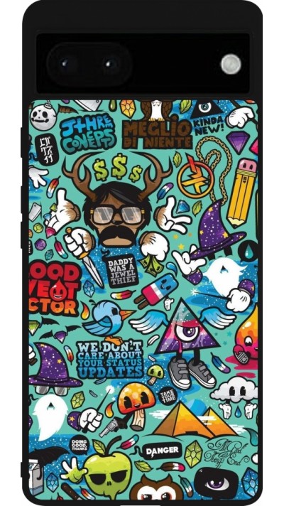 Google Pixel 6a Case Hülle - Silikon schwarz Mixed Cartoons Turquoise