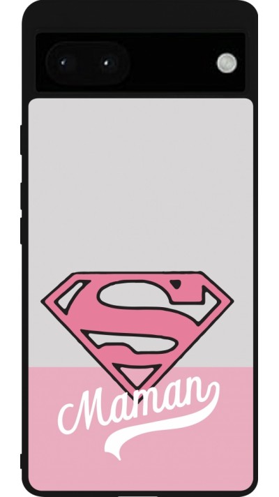 Google Pixel 6a Case Hülle - Silikon schwarz Mom 2024 Super hero maman