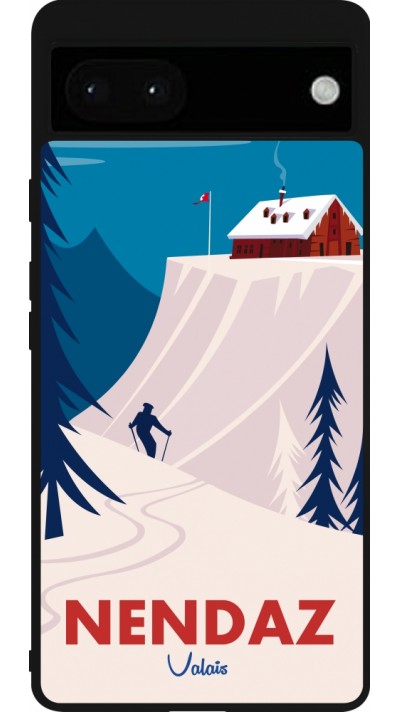 Coque Google Pixel 6a - Silicone rigide noir Nendaz Cabane Ski