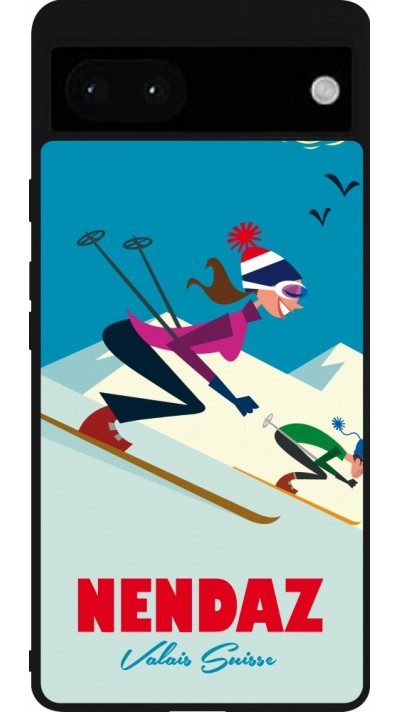 Coque Google Pixel 6a - Silicone rigide noir Nendaz Ski Downhill