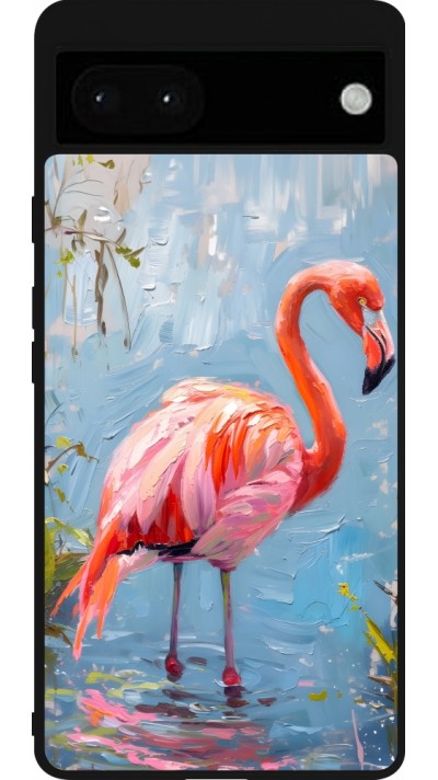 Google Pixel 6a Case Hülle - Silikon schwarz Paint Flamingo