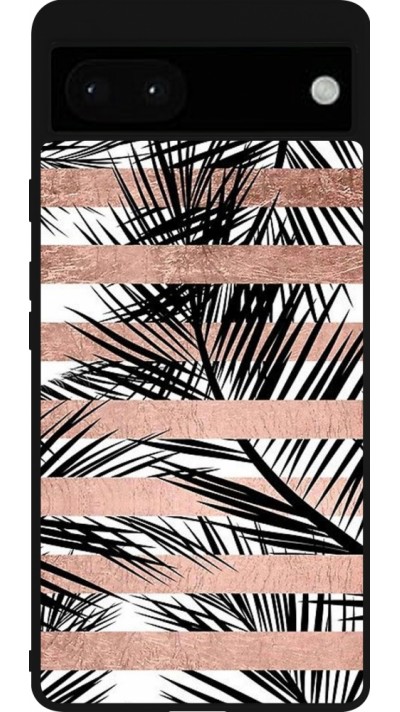 Google Pixel 6a Case Hülle - Silikon schwarz Palm trees gold stripes