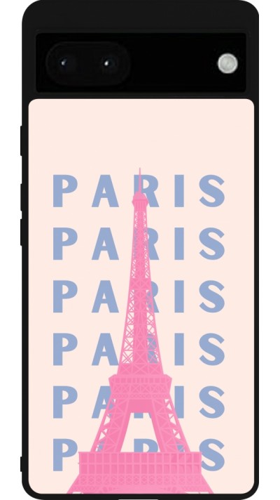 Google Pixel 6a Case Hülle - Silikon schwarz Paris Pink Print