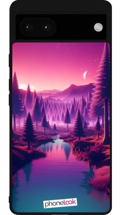 Google Pixel 6a Case Hülle - Silikon schwarz Lila-rosa Landschaft