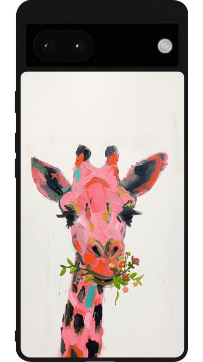 Google Pixel 6a Case Hülle - Silikon schwarz Pink Girafe Paint