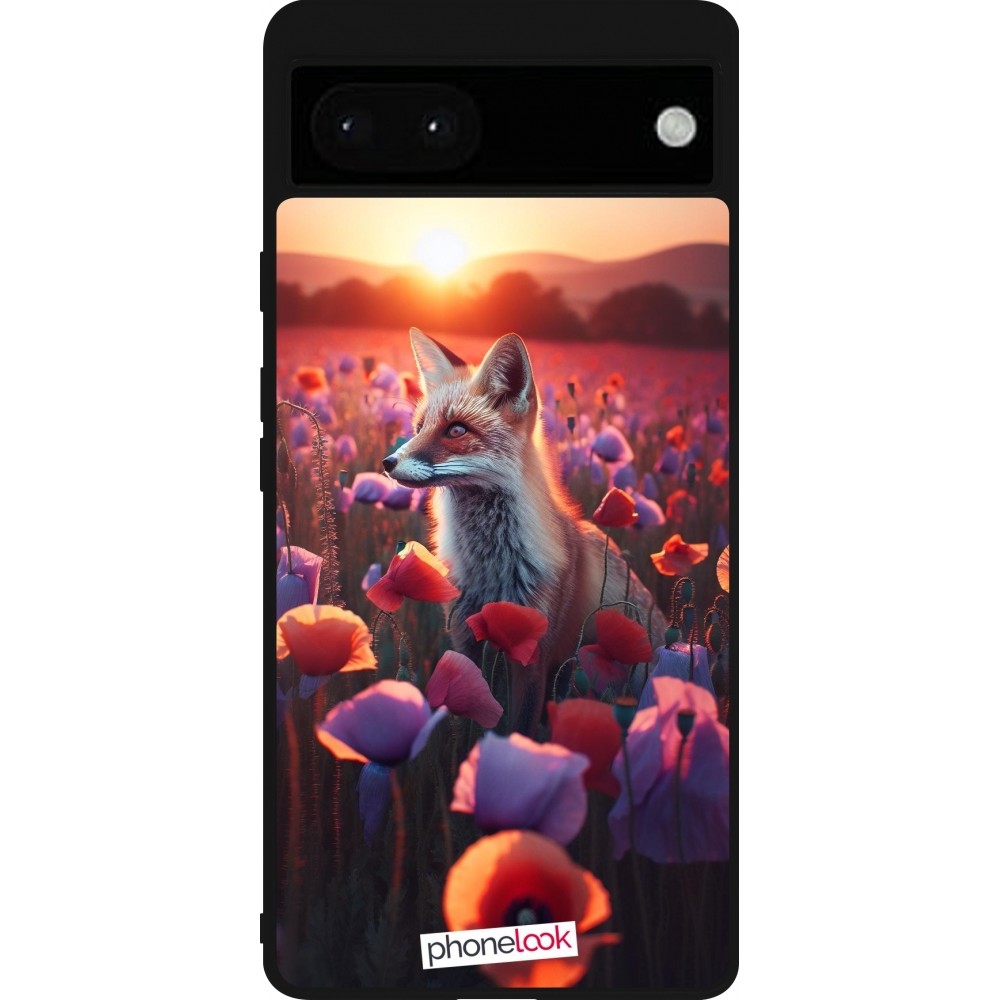 Google Pixel 6a Case Hülle - Silikon schwarz Purpurroter Fuchs bei Dammerung