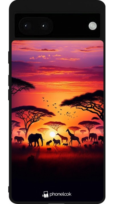 Google Pixel 6a Case Hülle - Silikon schwarz Safari Sonnenuntergang Wildtiere